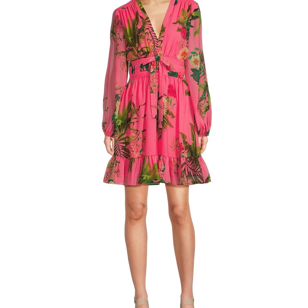 Alex Marie Shannon tropical floral printed chiffon long sleeve dress